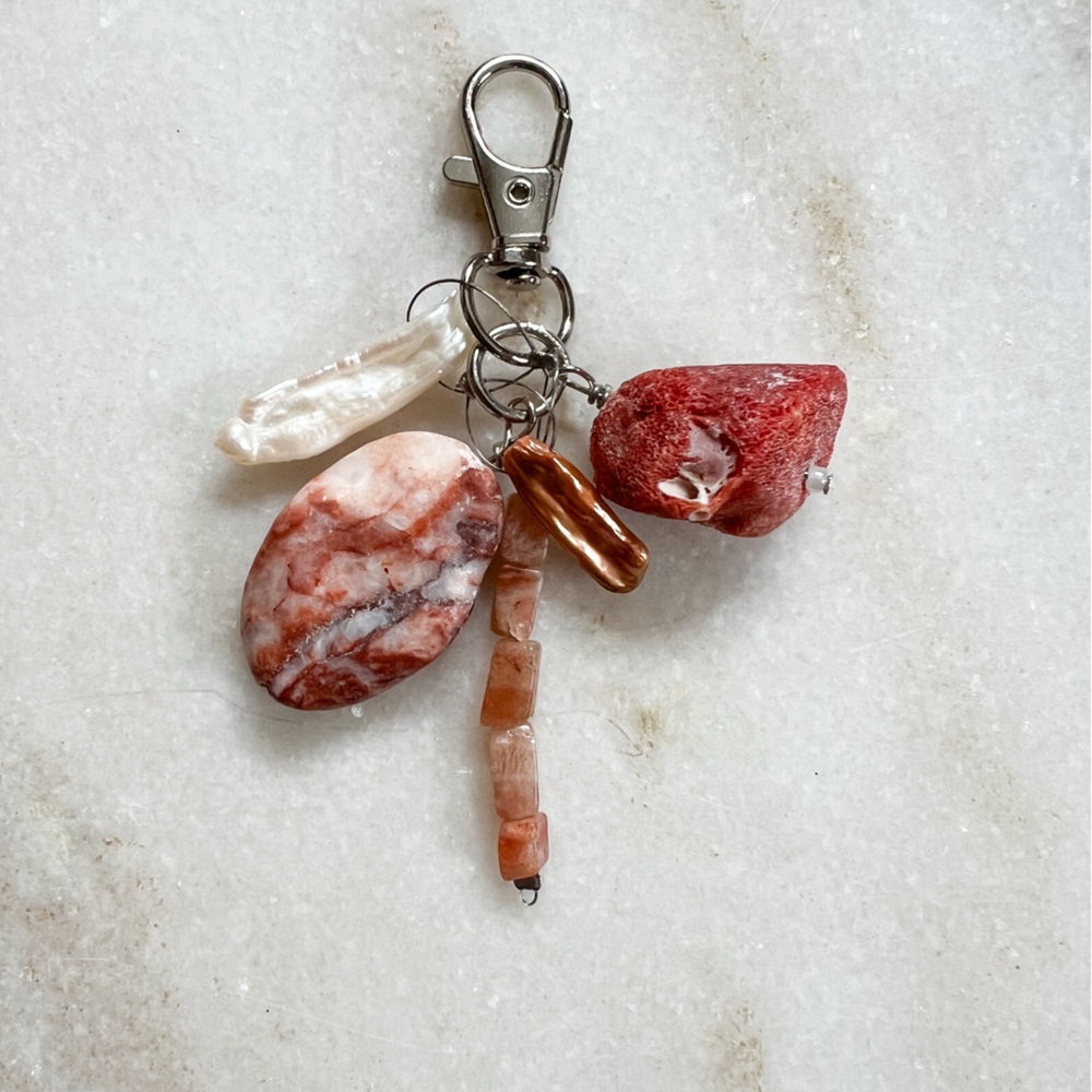 Red and Pink Stone Keychain